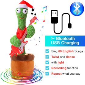 Bluetooth Dancing Cactus Repeat Talking Toy 60/120 Songs Electronic Plush Toys Singing Recording Doll Early Education for Kids (Color: Bluetooth Guitar, Ships From: China)