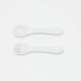 Baby Food Grade Complementary Food Training Silicone Spoon Fork Sets (Color: White, Size/Age: Average Size (0-8Y))