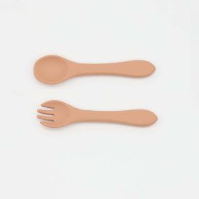 Baby Food Grade Complementary Food Training Silicone Spoon Fork Sets (Color: Orange, Size/Age: Average Size (0-8Y))