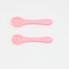 Baby Food Grade Complementary Food Training Silicone Spoon Fork Sets (Color: pink, Size/Age: Average Size (0-8Y))