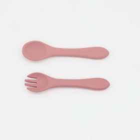 Baby Food Grade Complementary Food Training Silicone Spoon Fork Sets (Color: Red, Size/Age: Average Size (0-8Y))