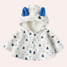 Kids Cartoon Bear Print 3D Animal Ear Patched Design Snap Button Cute Shawls (Color: White, Size/Age: 100 (2-3Y))