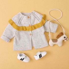 Baby Girl Solid Color Ruffle Design Longsleeve Simple Style Cardigan (Color: Apricot, Size/Age: 100 (2-3Y))